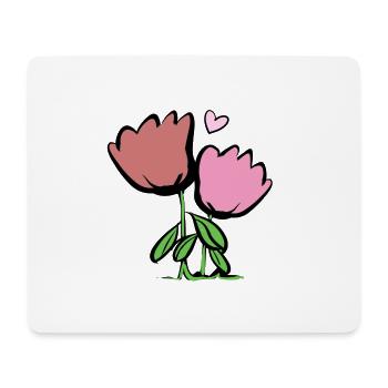 Deux fleurs plantes roses symbole feuilles - Tapis de souris (format paysage) - blanc - Devant