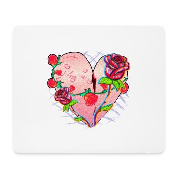 Coeur Forme Symbole Motif Roses Fleurs Paillettes Rouge - Tapis de souris (format paysage) - blanc - Devant