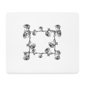 Gray plants line flower rose rectangle flowers - Mouse Pad (horizontal) - white - Front