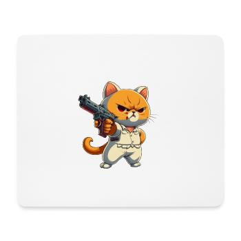 Aigre, agaçant chat orange avec pistolet disant - Tapis de souris (format paysage) - blanc - Devant