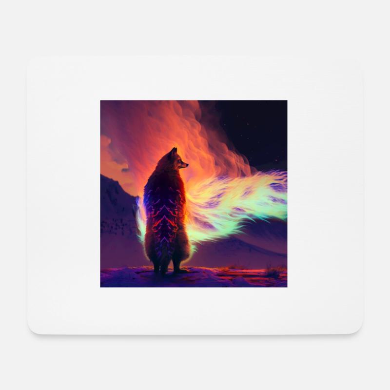 Flammen Wolf / Fuchs Nordlichter, farbiges Feuer - Mousepad (Querformat) - Weiß