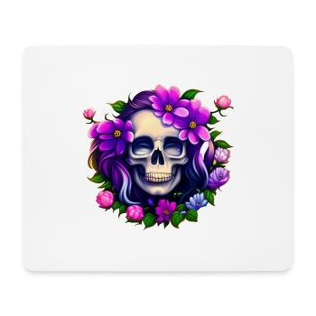 Lila Flowers Boho Women Skull - Mousepad (Querformat) - Weiß - Vorne