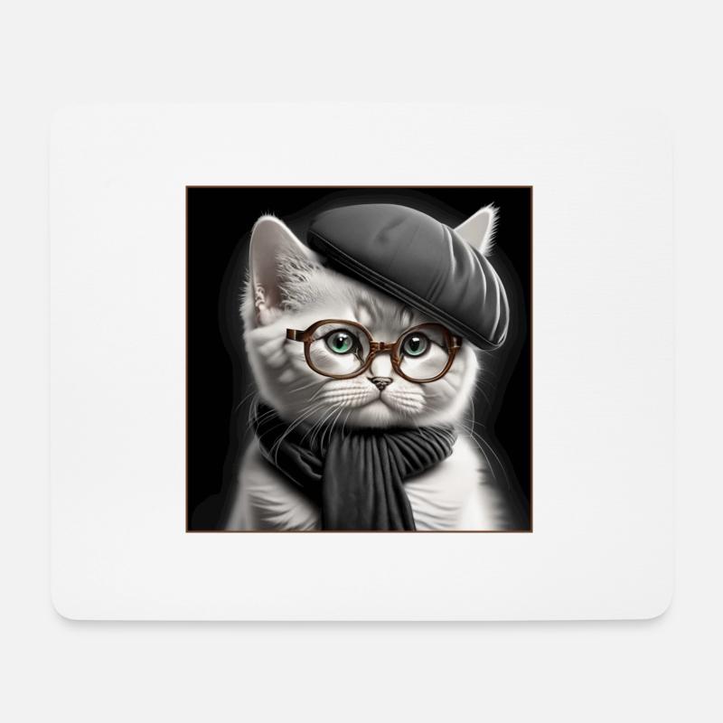 Katze mit Style - Mousepad (Querformat) - Weiß