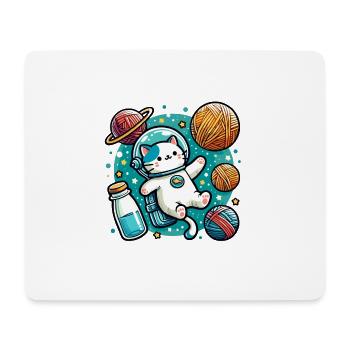 Cute Astronaut Space Kitty Amidst Yarn Planets - Mouse Pad (horizontal) - white - Front