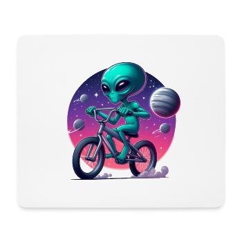 Alien auf dem Fahrrad - Mousepad (Querformat) - Weiß - Vorne