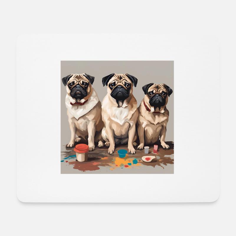 Mops Kunst Pug Art - Mousepad (Querformat) - Weiß