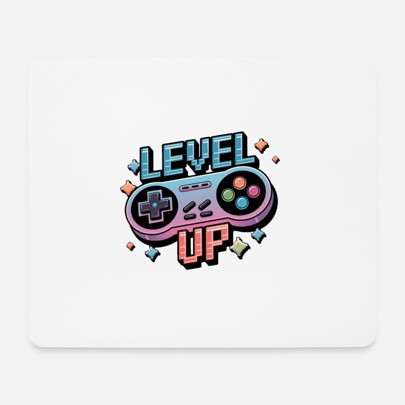 Level Up – Gaming Controller - Mousepad (Querformat) - Weiß