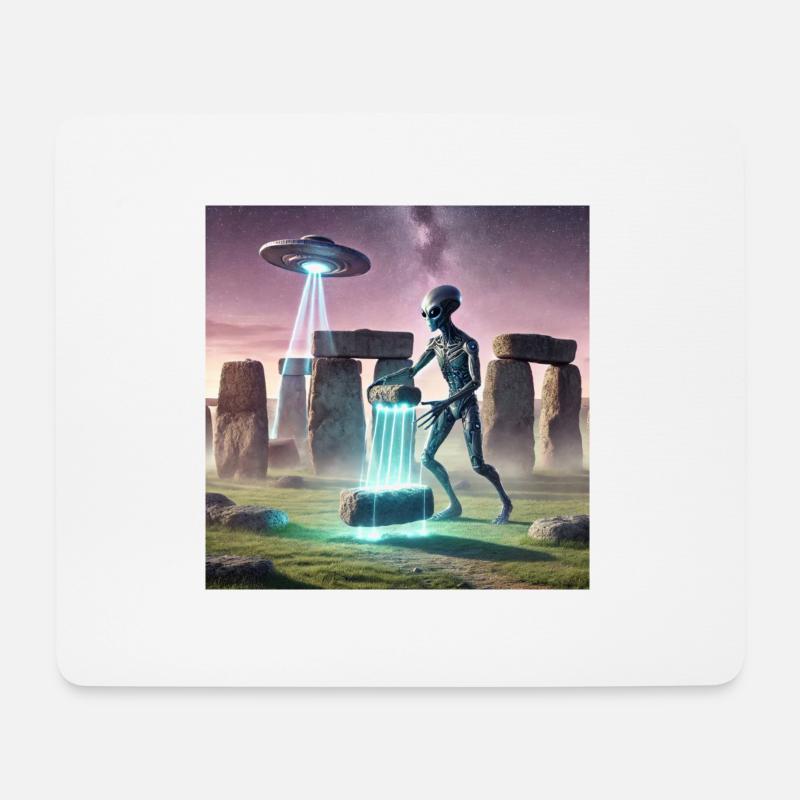 Alien baut Stonehenge - Mousepad (Querformat) - Weiß