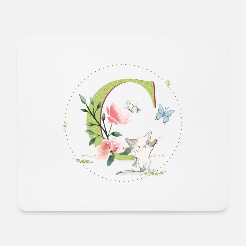 Initial letter C with cat - Mouse Pad (horizontal) - white