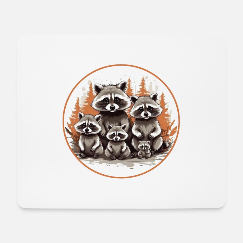Süße Waschbärfamilie in Outdoorkleidung - Mousepad (Querformat) - Weiß