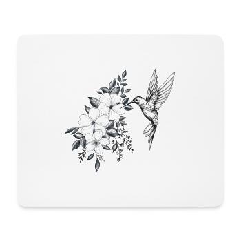 fleurs de cerisier et hibiscus, petit oiseau colib - Tapis de souris (format paysage) - blanc - Devant