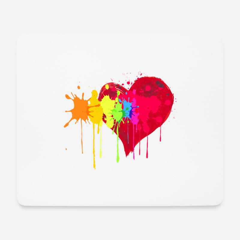 Großes rotes Herz mit Farbsplatter - Mousepad (Querformat) - Weiß