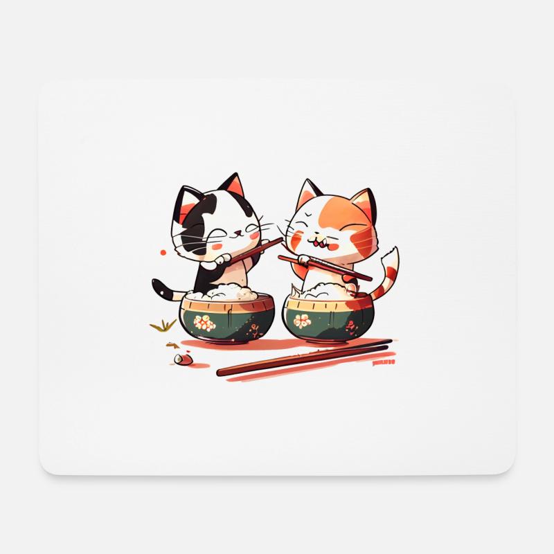 Süße Comic Katzen essen zusammen Reis - Mousepad (Querformat) - Weiß