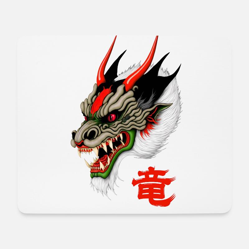 Der japanische Drache: Ryū (竜) - Mousepad (Querformat) - Weiß