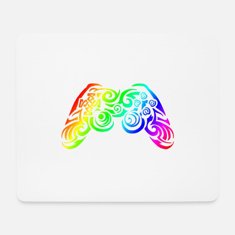 Controller Regenbogen Tribal Tattoo Gaming - Mousepad (Querformat) - Weiß