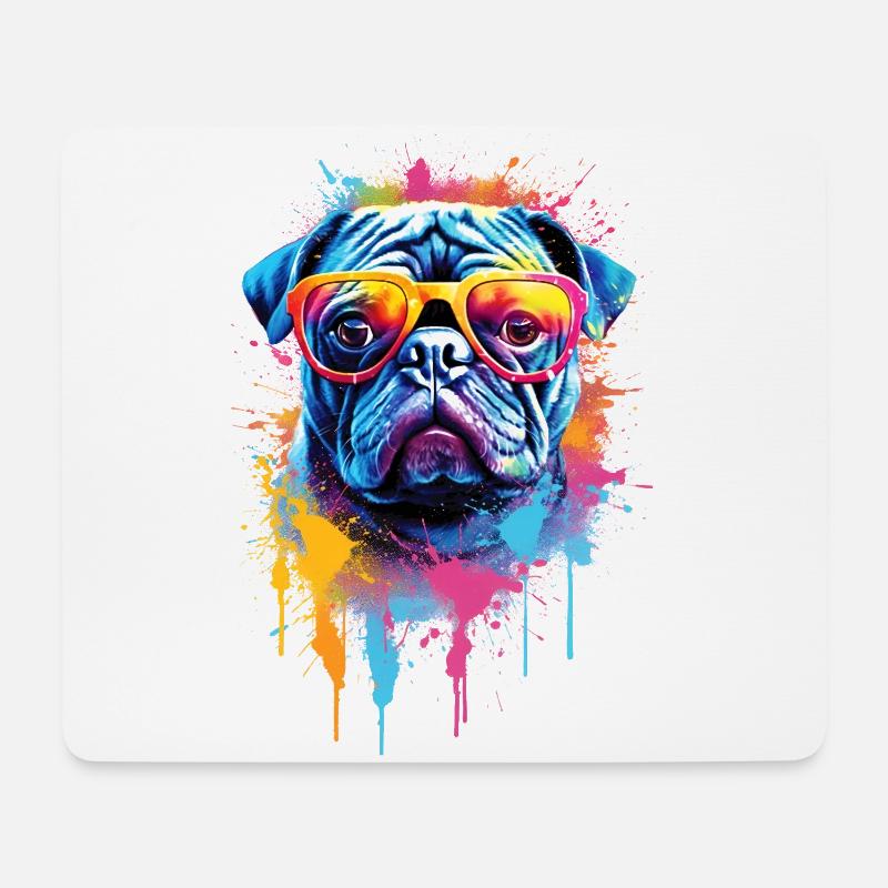 Conception colorée de chien carlin - Tapis de souris (format paysage) - blanc