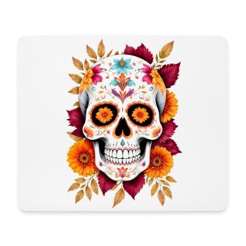 Tête de mort mexicaine sugar skull calavera fleurs - Tapis de souris (format paysage) - blanc - Devant
