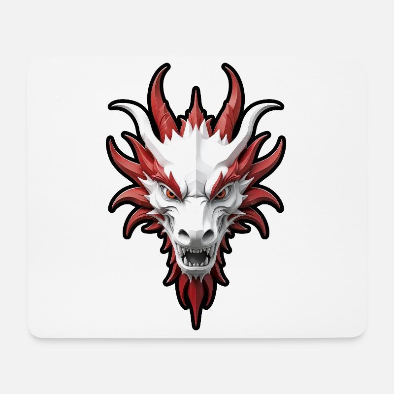 Roter und weißer Drachenkopf - Mousepad (Querformat) - Weiß