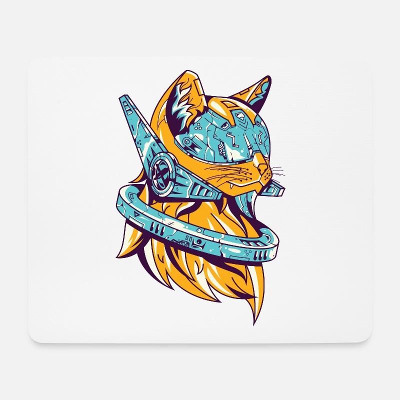 Cyborg Katze - Mousepad (Querformat) - Weiß