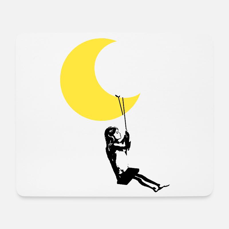 Mädchen schauckelt unter dem Mond Streetart Style - Mousepad (Querformat) - Weiß