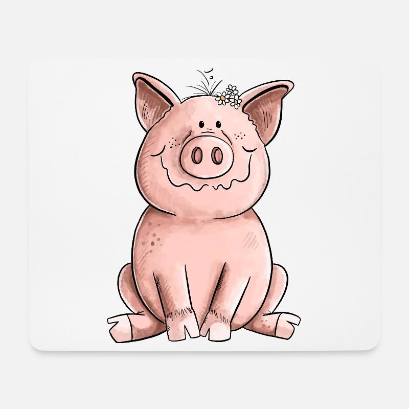 Glückliches Schwein - Mousepad (Querformat) - Weiß