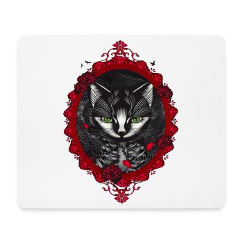 viktorianisches Katzen Porträt im blutroten Rahmen - Mousepad (Querformat) - Weiß - Vorne
