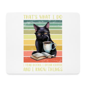 Black cat with coffee and book - Mouse Pad (horizontal) - white - Front