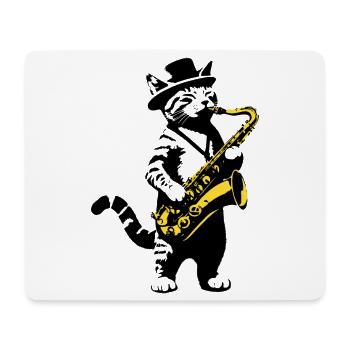 Cat Saxophone Music Street Art Stencils Style - Mouse Pad (horizontal) - white - Front