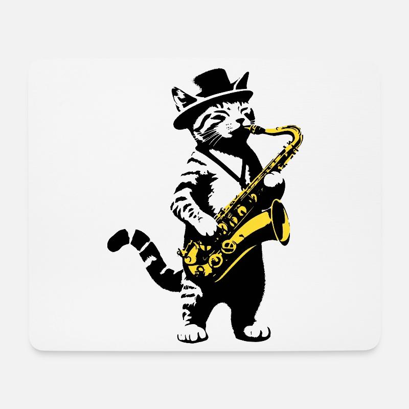 Katze Saxophon Musik Streetart Schablonen Stil - Mousepad (Querformat) - Weiß