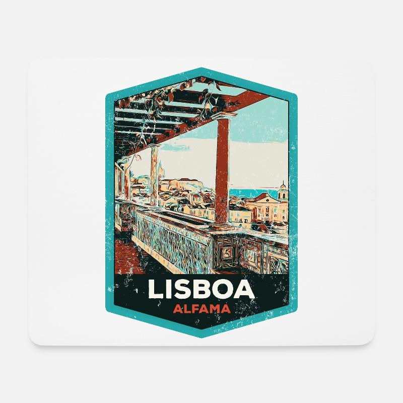 Illustration Alfama, Lissabon - Mousepad (Querformat) - Weiß