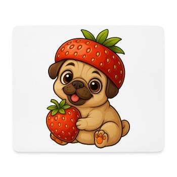 Carlin mignon avec des fraises dessin animé fruité drôle - Tapis de souris (format paysage) - blanc - Devant