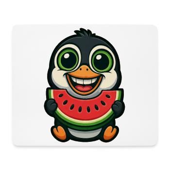 pingouin drôle avec un dessin animé d’été de pastèque - Tapis de souris (format paysage) - blanc - Devant