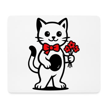 Kawaii cat lover with red ribbon - Mouse Pad (horizontal) - white - Front