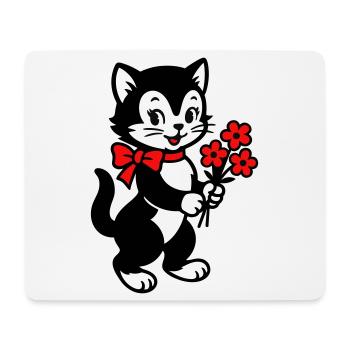 Schwarze Katze mit rotem Band - Mousepad (Querformat) - Weiß - Vorne