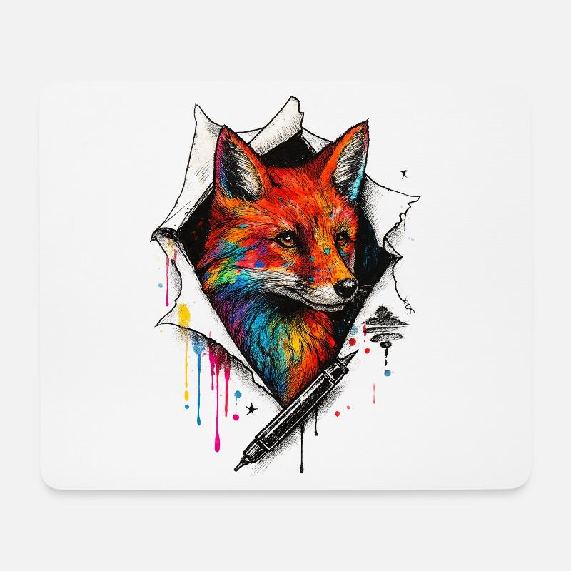 Regenbogenfuchs Kunst mit Farbspritzer - Mousepad (Querformat) - Weiß