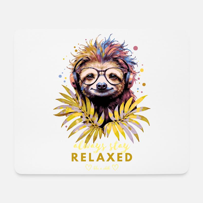Buntes Faultier – Always Stay Relaxed - Mousepad (Querformat) - Weiß