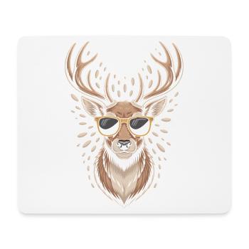 Hirsch mit Geweih und Sonnenbrille - Mousepad (Querformat) - Weiß - Vorne