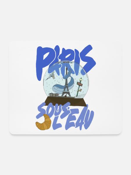 Paris Schneekugel Blau – Eiffel-Ikone - Mousepad (Querformat) - Weiß