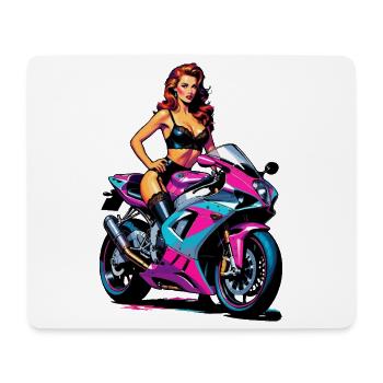 Pin-up-Mädchen auf Rennrad - Mousepad (Querformat) - Weiß - Vorne