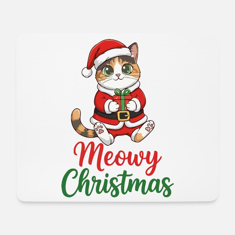 Miau-Weihnachts-Weihnachtskatze - Mousepad (Querformat) - Weiß