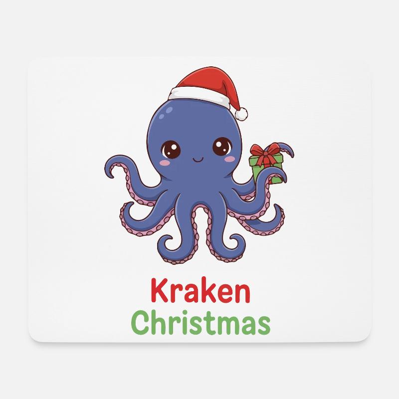 Kraken Christmas Octopus Mascot - Mouse Pad (horizontal) - white