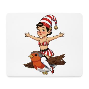 Gnome girl on back robin - Mouse Pad (horizontal) - white - Front