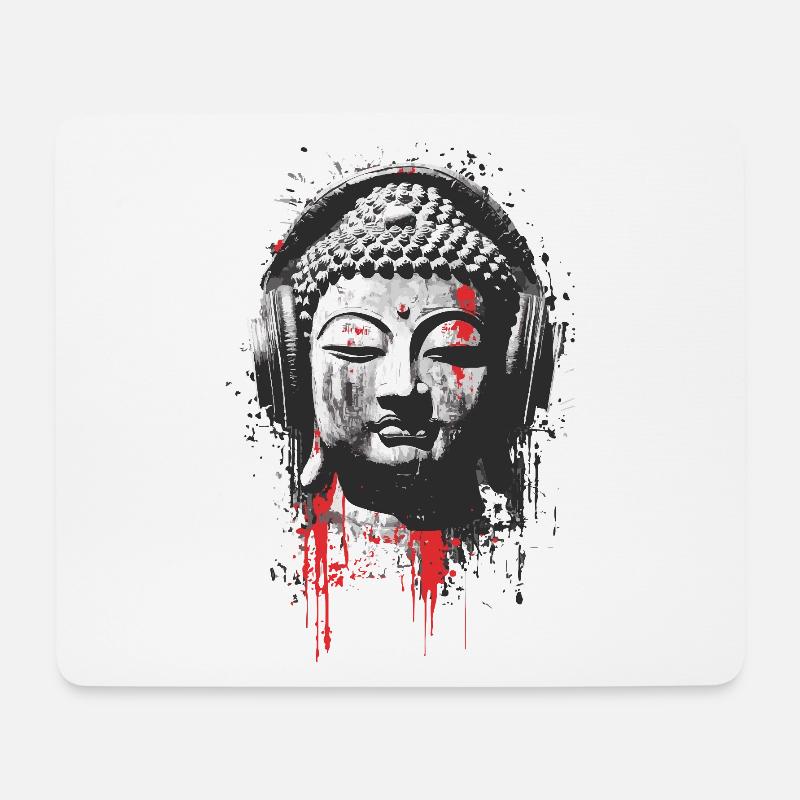 Buddha mit Kopfhörern – Urban Meditation - Mousepad (Querformat) - Weiß