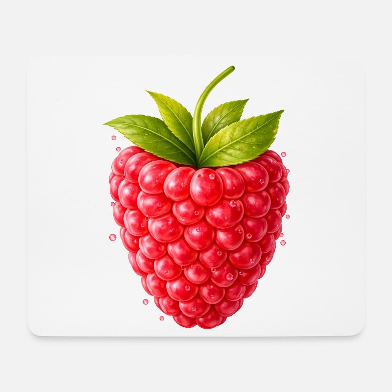 Frische Himbeere mit Blättern - Mousepad (Querformat) - Weiß