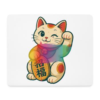 Winkende Glückskatze mit Regenbogen Effekt - Mousepad (Querformat) - Weiß - Vorne