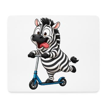 Funny Zebra on Scooter Cartoon - Mouse Pad (horizontal) - white - Front