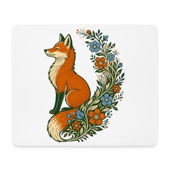 Volkskunst: Fuchs-Wildblumenschwanz - Mousepad (Querformat) - Weiß - Vorne
