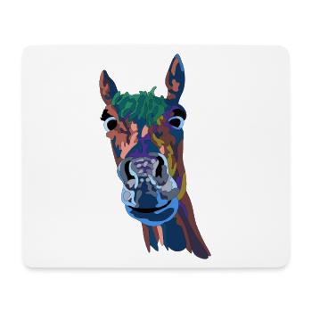 Buntes Pferdeporträt Farbschimmer - Mousepad (Querformat) - Weiß - Vorne