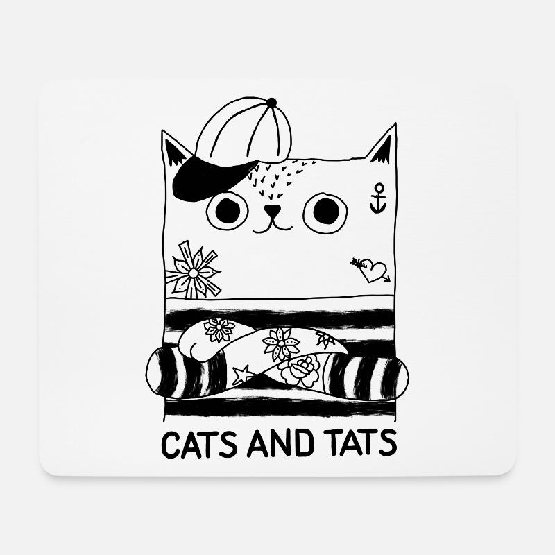 cats and tats tattoo cats illustration - Mousepad (Querformat) - Weiß