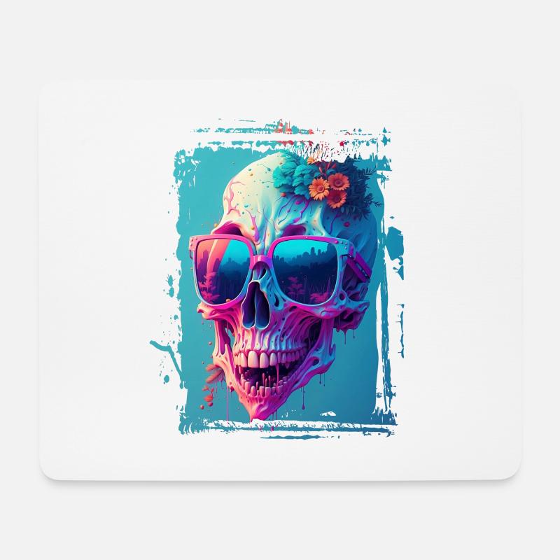 Totenkopfdame mit Sonnenbrille - Mousepad (Querformat) - Weiß